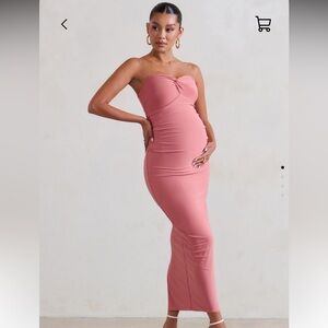 Club L London Blush Pink Maternity Bodycon Maxi Dress